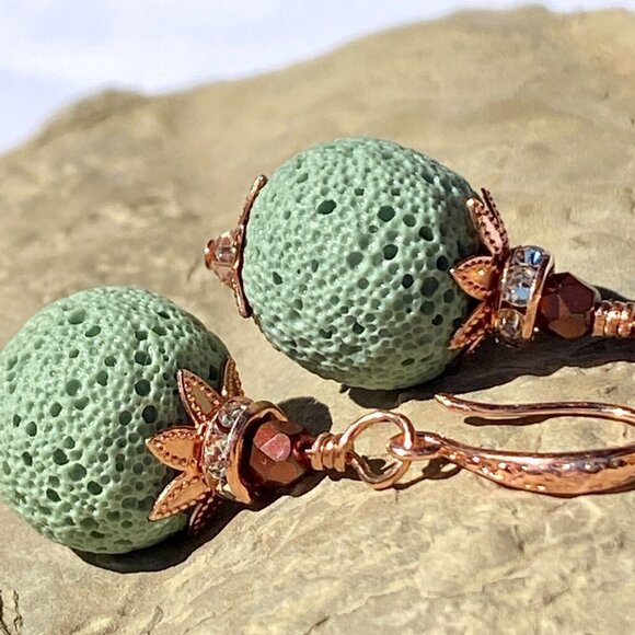 ❤️ Bright Copper With Sea Foam Lava Rock Earrings - Picture 6 of 14